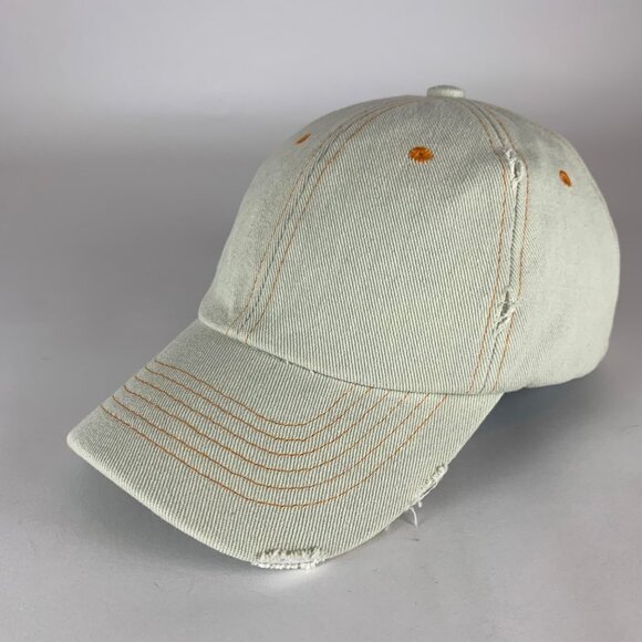 Gigi Pip Womens Beige Distressed Leather Strapback Adjustable Hat - Picture 1 of 8